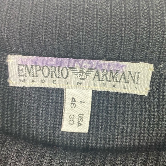 EMPORIO ARMANI Black Merino Wool Long Sleeve Sweater Size Large - Picture 3 of 8